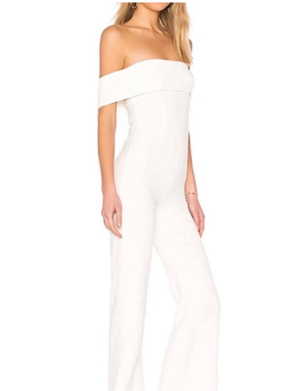 SUPERDOWN Aubrey Off-the-Shoulder Jumpsuit | White | Size 4